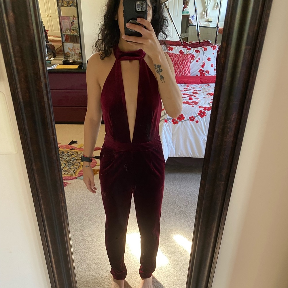 Red velvet jumpsuit